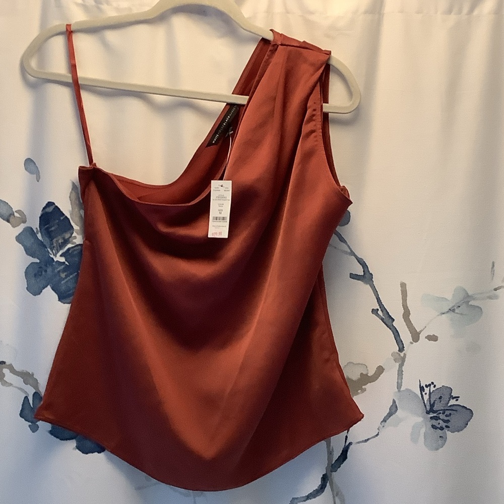 WHBM Rust One-Shoulder Satin Top